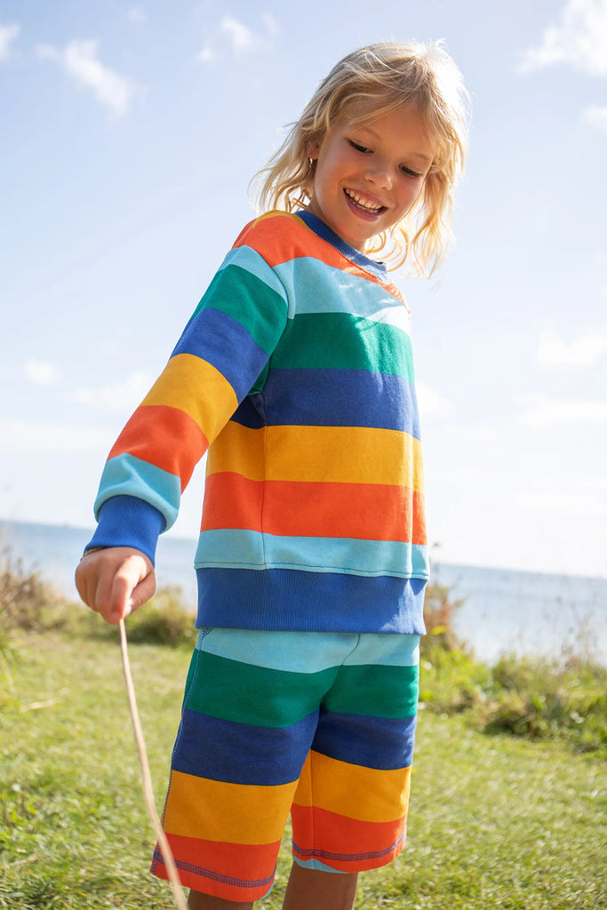 Frugi- Samson Printed Shorts Bold and Bright Stripe- Baby at the bank