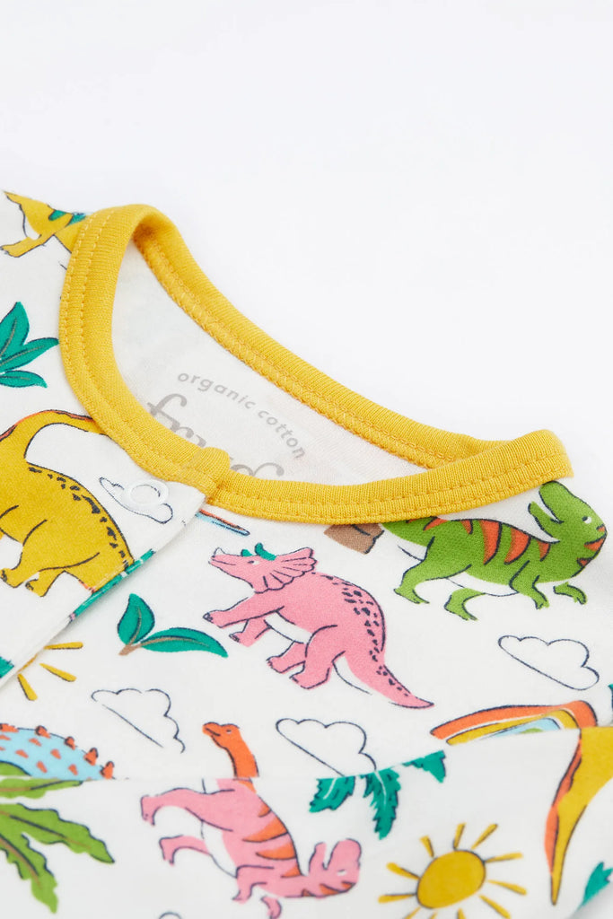 Frugi- Lovely babygrow Dinoland- Baby at the bank