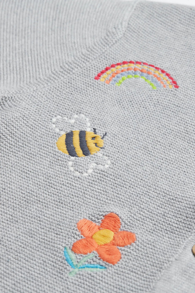 Frugi- Maria Embroidered Cardigan Grey/Marl Flowers- Baby at the bank