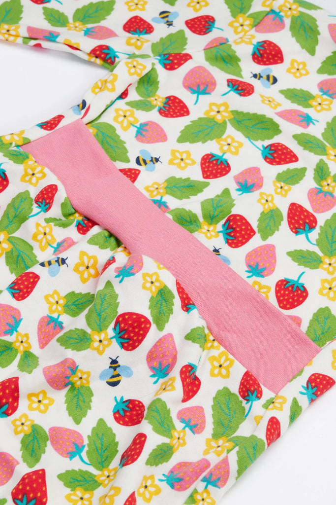 Frugi- Easy Dressing Printed Babygrow Strawberry Field- Baby at the bank