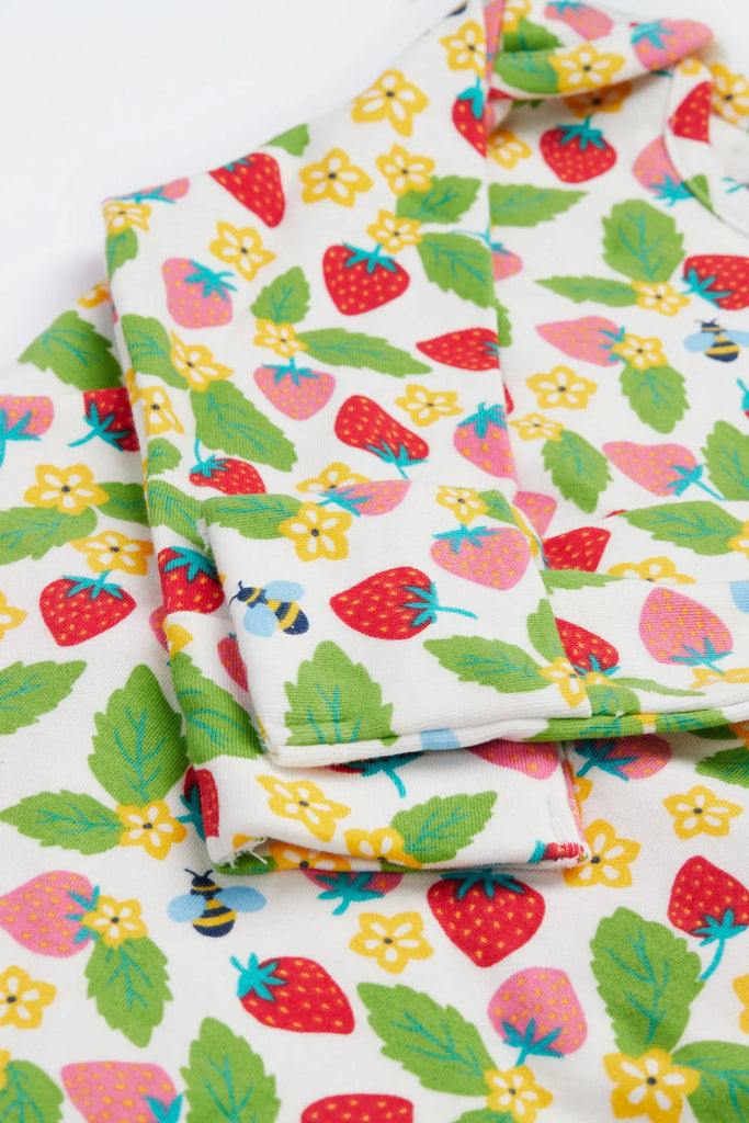 Frugi- Easy Dressing Printed Babygrow Strawberry Field- Baby at the bank