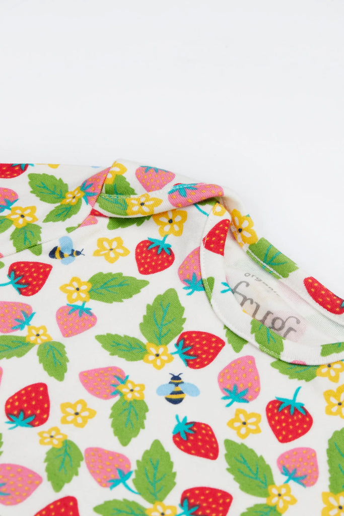 Frugi- Easy Dressing Printed Babygrow Strawberry Field- Baby at the bank