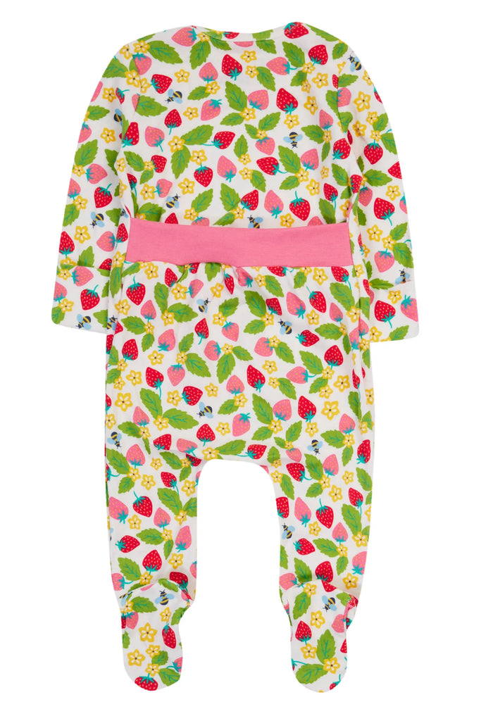 Frugi- Easy Dressing Printed Babygrow Strawberry Field- Baby at the bank