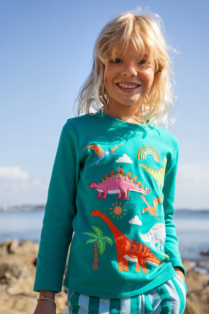 Frugi- Adventure Applique Top Iguana/Dinosaur- baby at the bank