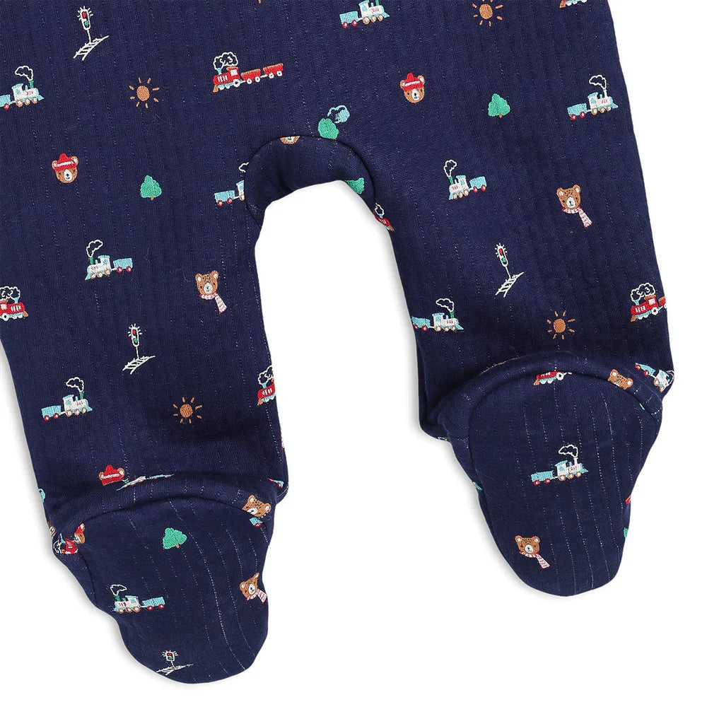 Minicuddles- Baby Boys Novelty Printed Hooded Pram Suit, Navy Blue- Baby at the bank