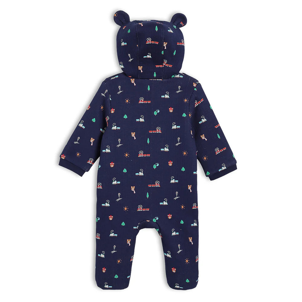 Minicuddles- Baby Boys Novelty Printed Hooded Pram Suit, Navy Blue- Baby at the bank