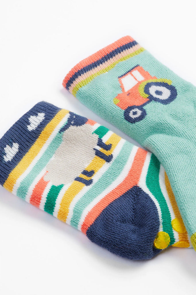 Frugi- Grippy Socks 2 Pack Farm- Baby at the bank