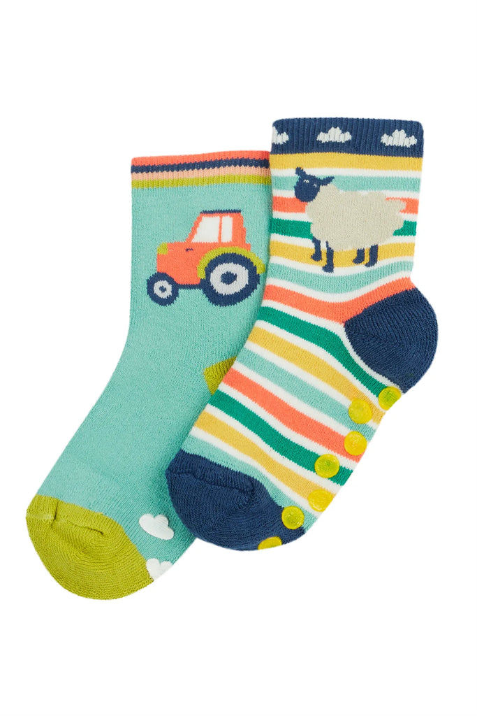 Frugi- Grippy Socks 2 Pack Farm- Baby at the bank