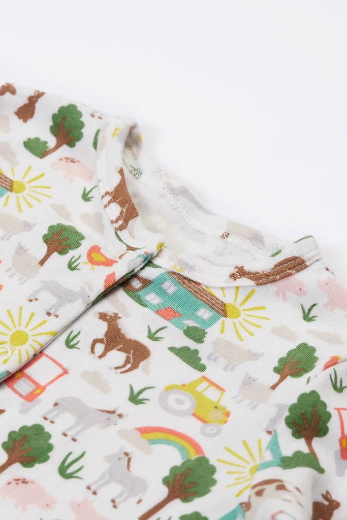 Frugi- Lovely babygrow Soft White Farm- Baby at the bank