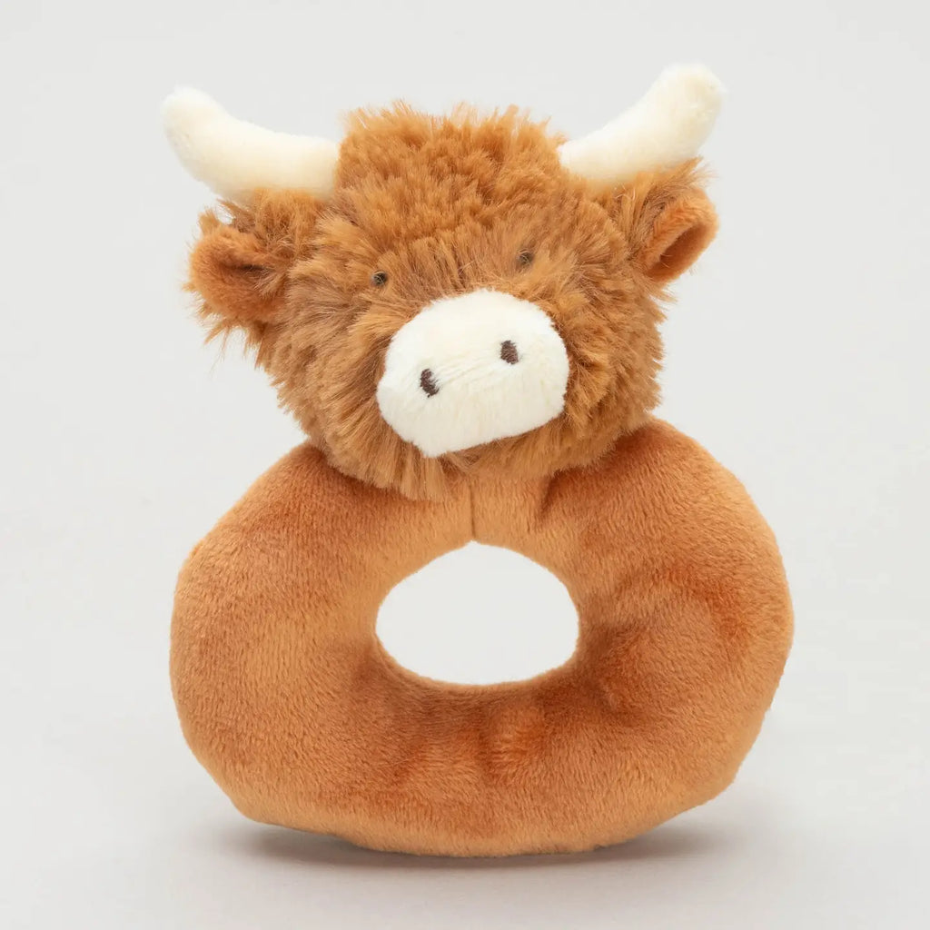 Jomanda - Horny Highland Brown Cow Baby Plush Rattle - 10cm- Baby at the bank