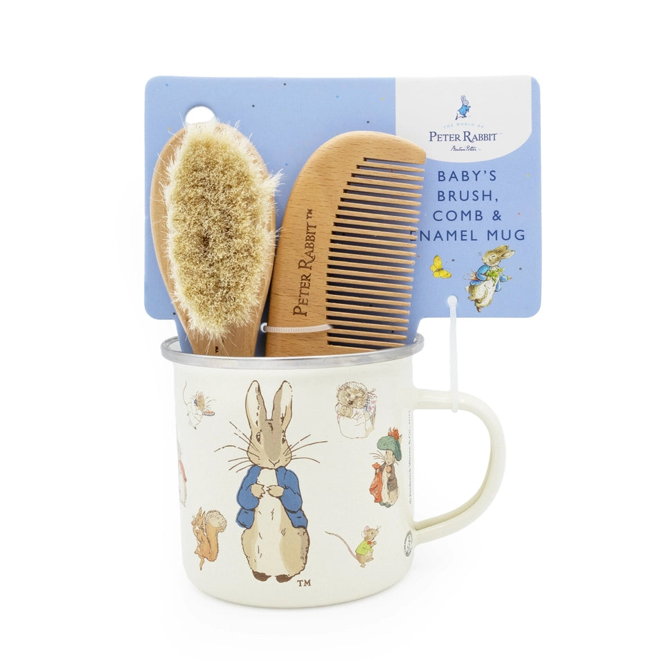 Robert Frederick- Peter Rabbit Baby’S Brush, Comb & Enamel Mug Gift Set- baby at the bank