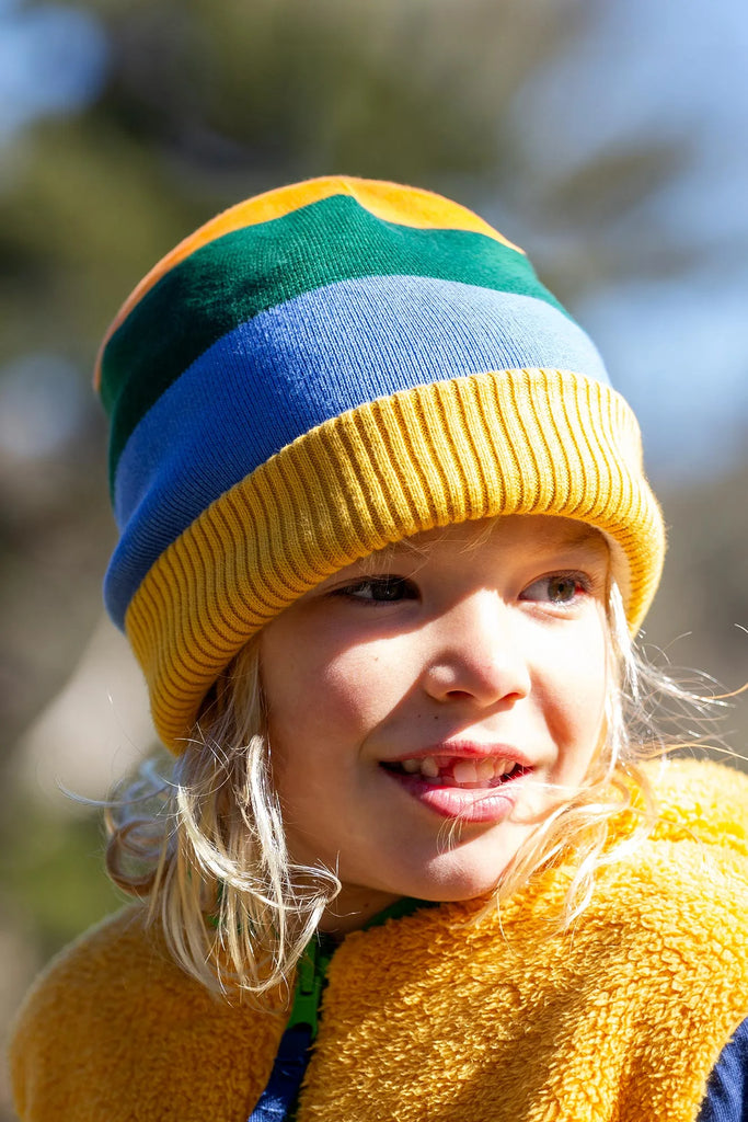 Frugi- Voyager Reversible Hat Penguin/Stripe- Baby at the bank