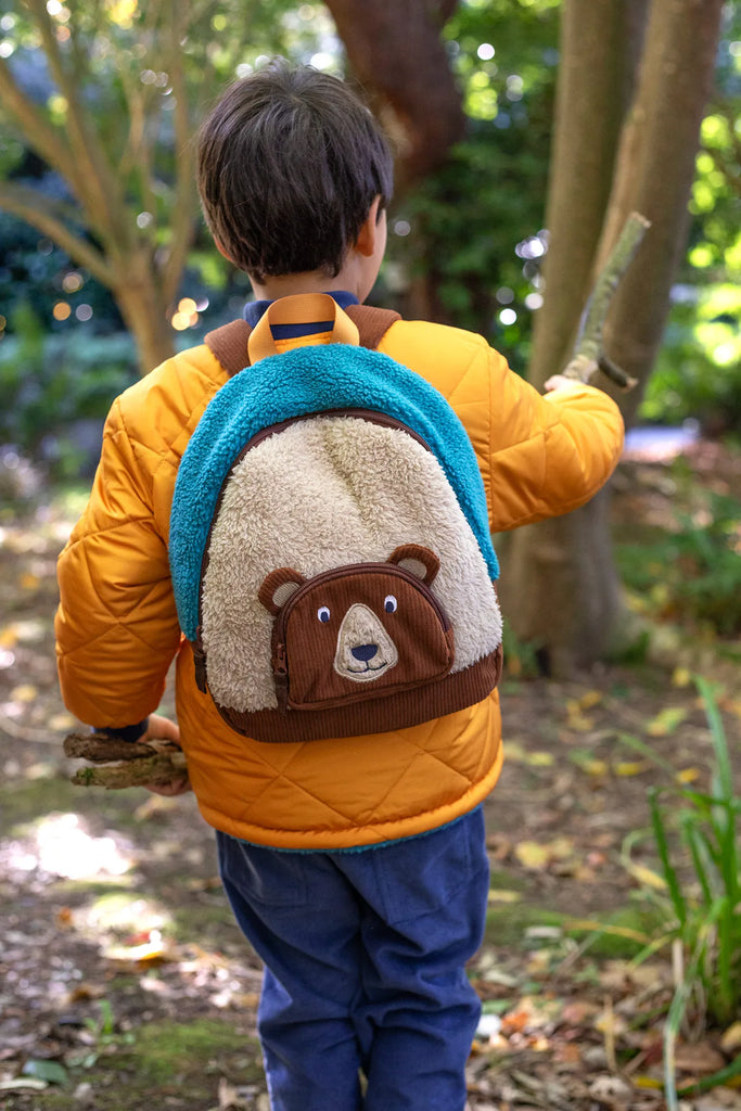 Frugi- Fleece Character Backpack Beary Wild- Baby at the bank