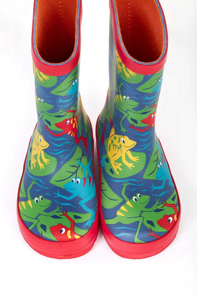 Frugi- Puddle Buster Wellies Be Hoppy!- Baby at the bank