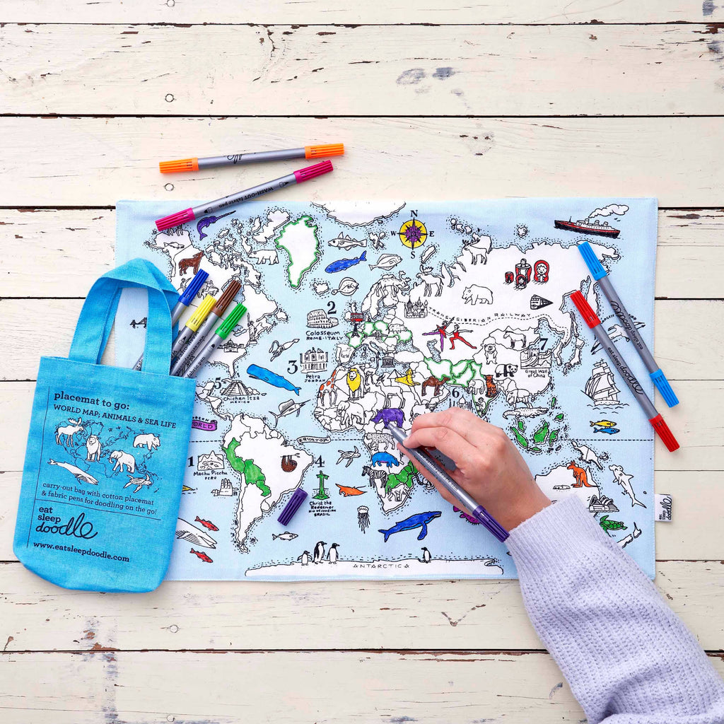 Eatsleepdoodle - World Map Placemat to Go - Colouring Craft Kit