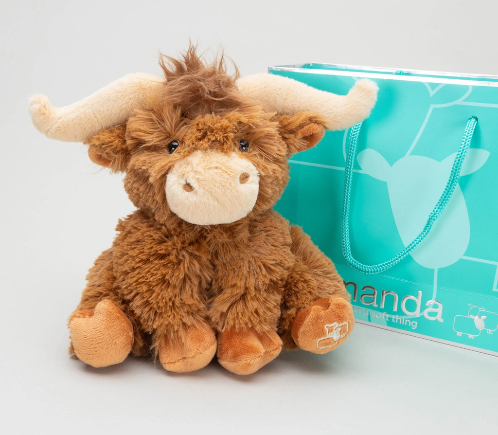Jomanda - Horny Highland Cow Plush Brown Plush Soft Toy - 18cm- Baby at the bank