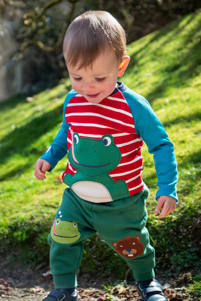 Frugi- Character Crawlers Holly Green/Beaver Frog- Baby at the bank