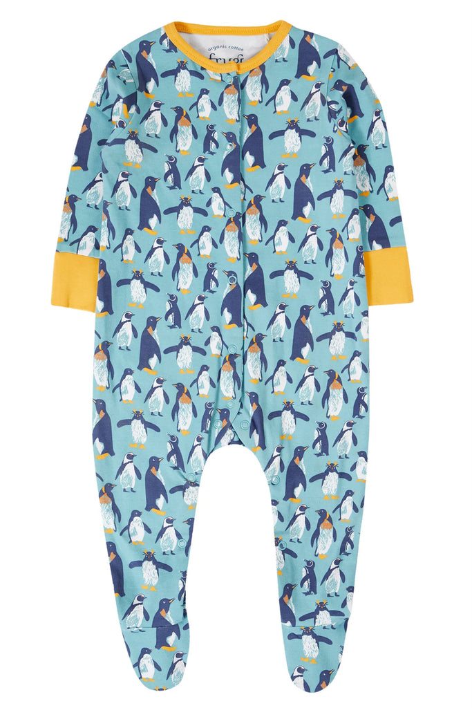 Frugi- Lovely Babygrow Lichen Penguin Waddle- Baby at the bank