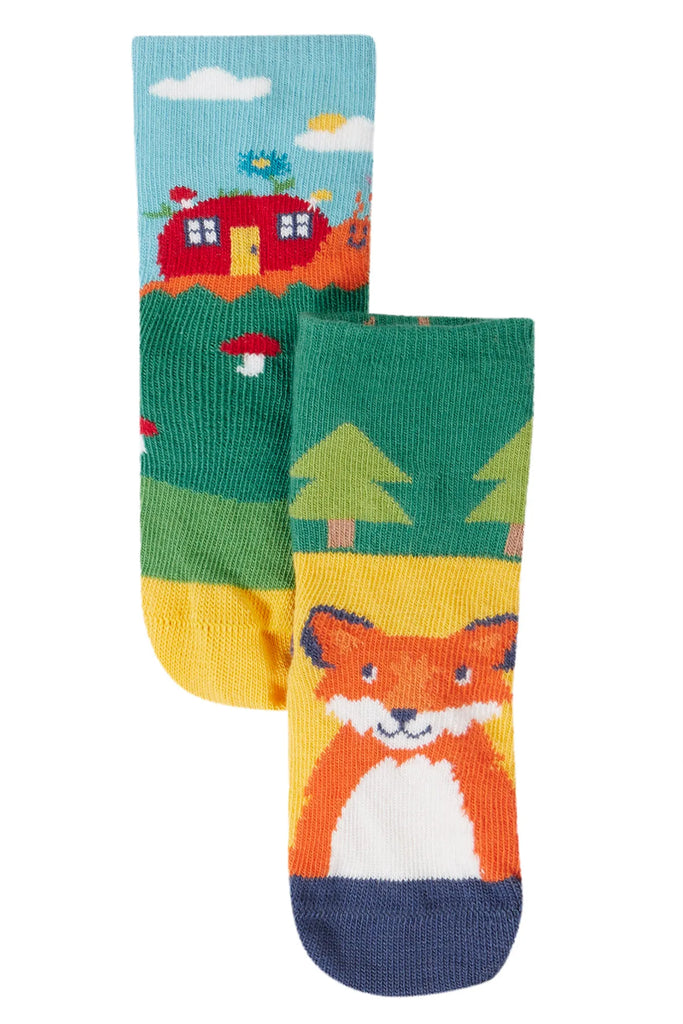Frugi- Fun Fold Over Socks 2PK woodland Pals Multipack- Baby at the bank