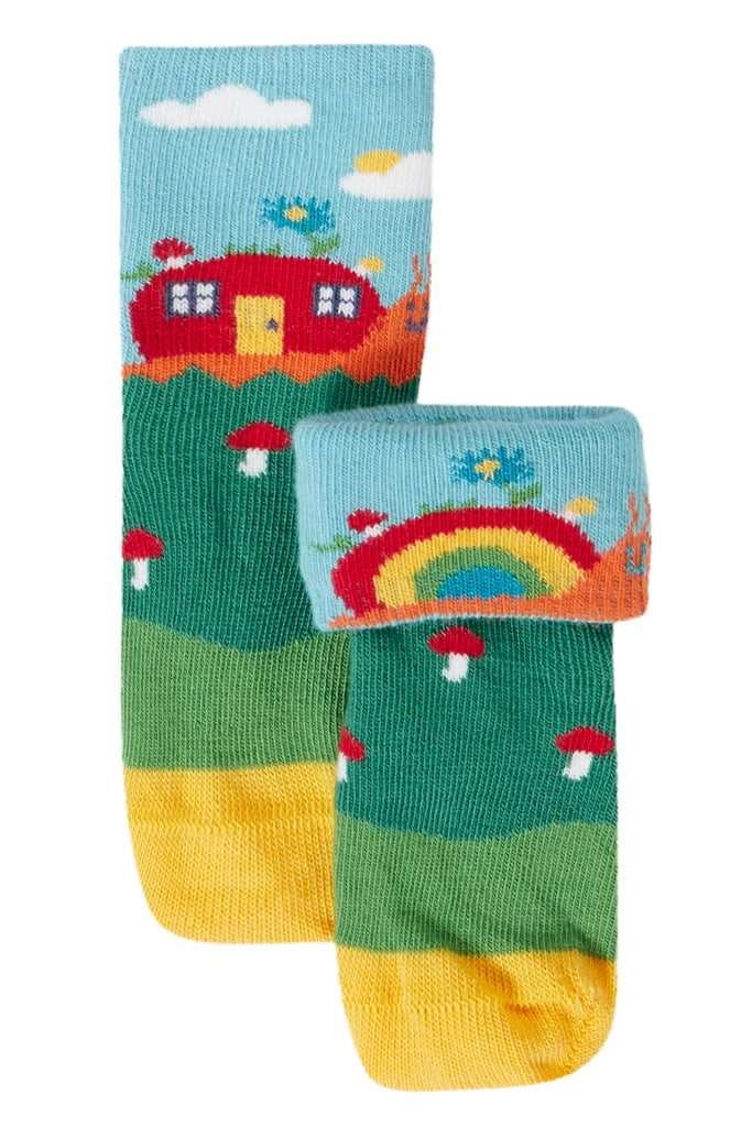 Frugi- Fun Fold Over Socks 2PK woodland Pals Multipack- Baby at the bank