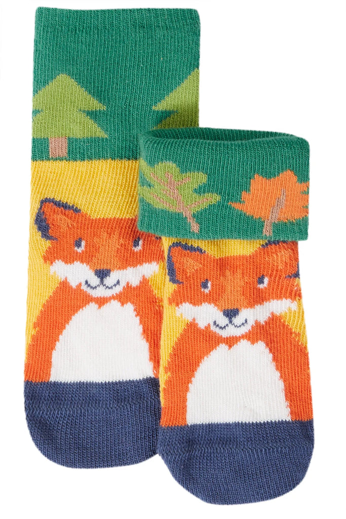 Frugi- Fun Fold Over Socks 2PK woodland Pals Multipack- Baby at the bank