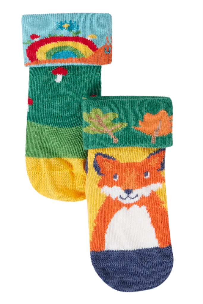 Frugi- Fun Fold Over Socks 2PK woodland Pals Multipack- Baby at the bank