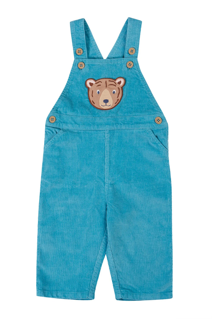 Frugi- Durgan Cord Dungaree Boast Blue/Bear- Baby at the bank