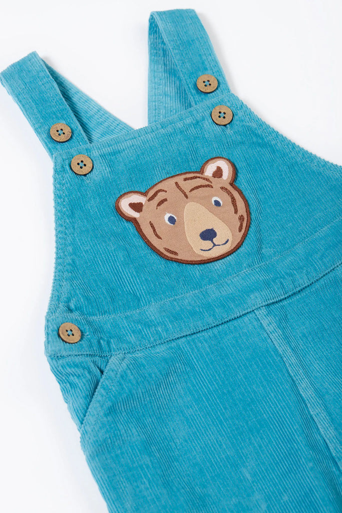 Frugi- Durgan Cord Dungaree Boast Blue/Bear- Baby at the bank