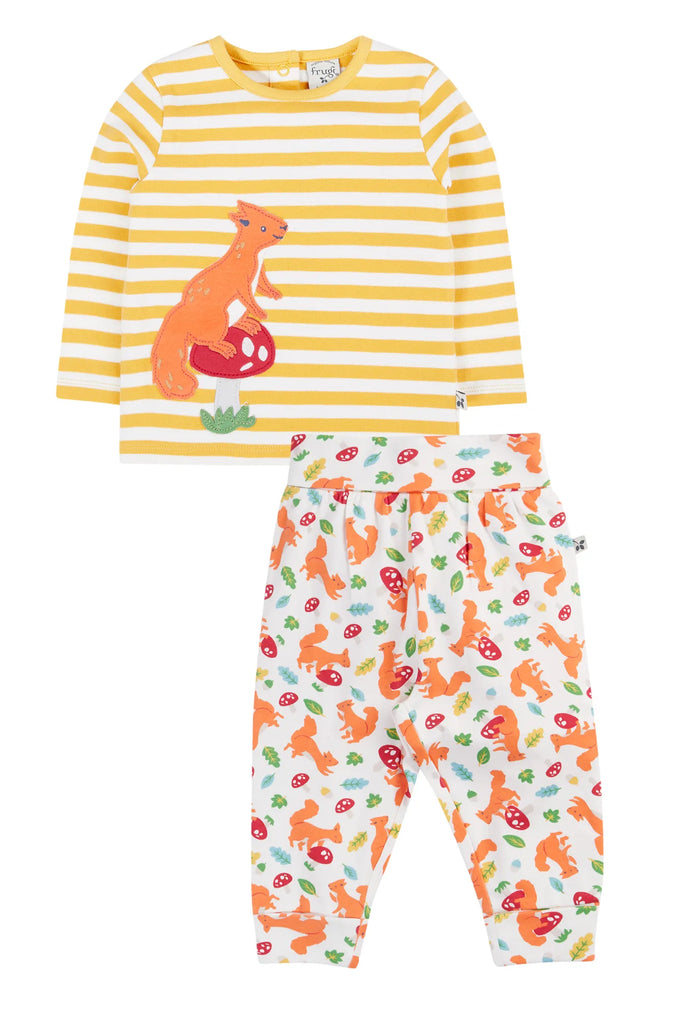 Frugi- Frankie Outfit Bumblebee Stripe/Squirrel Friends- Baby at the bank
