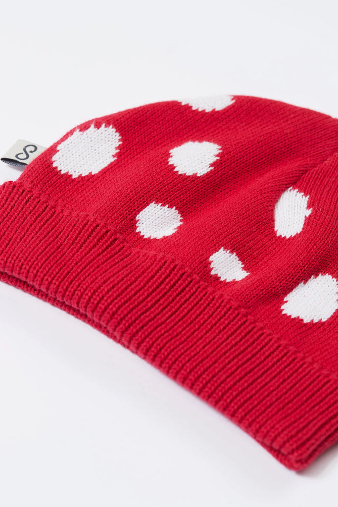 Frugi- Noa Knitted Hat Red/Mushroom One Size- baby at the bank