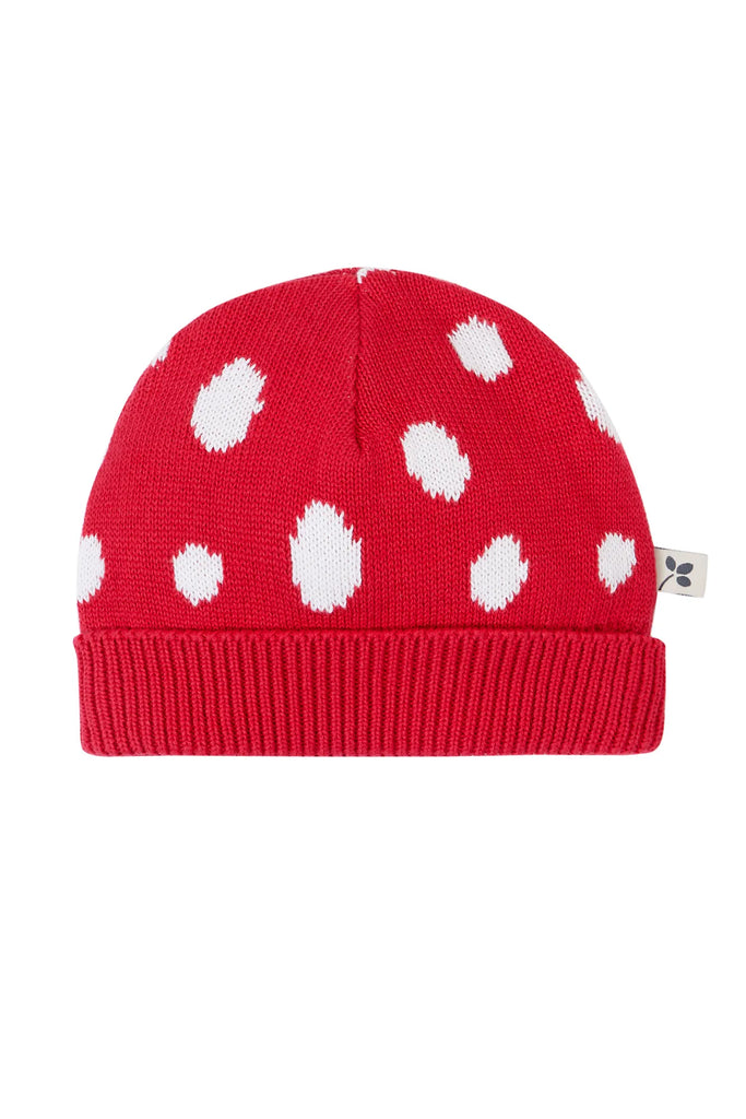 Frugi- Noa Knitted Hat Red/Mushroom One Size- baby at the bank