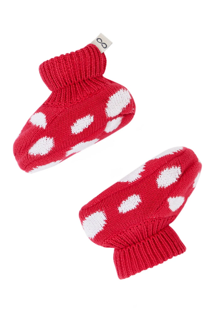 Frugi- Noa Knitted Booties Red/Mushroom One Size- baby at the  bank