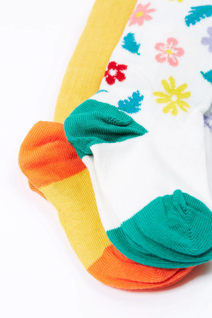 Frugi- Norah 2 PK Tights Bumblebee Flowers- Baby at the bank