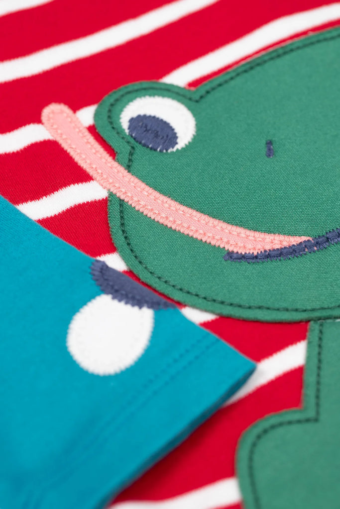 Frugi- Alfie Raglan Top Berry Red Breton/ Frog- Baby at the bank