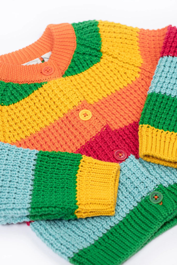 Frugi- Cuddly Cardigan Bright Rainbow Stripe- Baby at the bank
