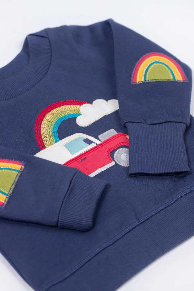 Frugi- Easy On Jumper Navy/Vehicle- Baby at the bank