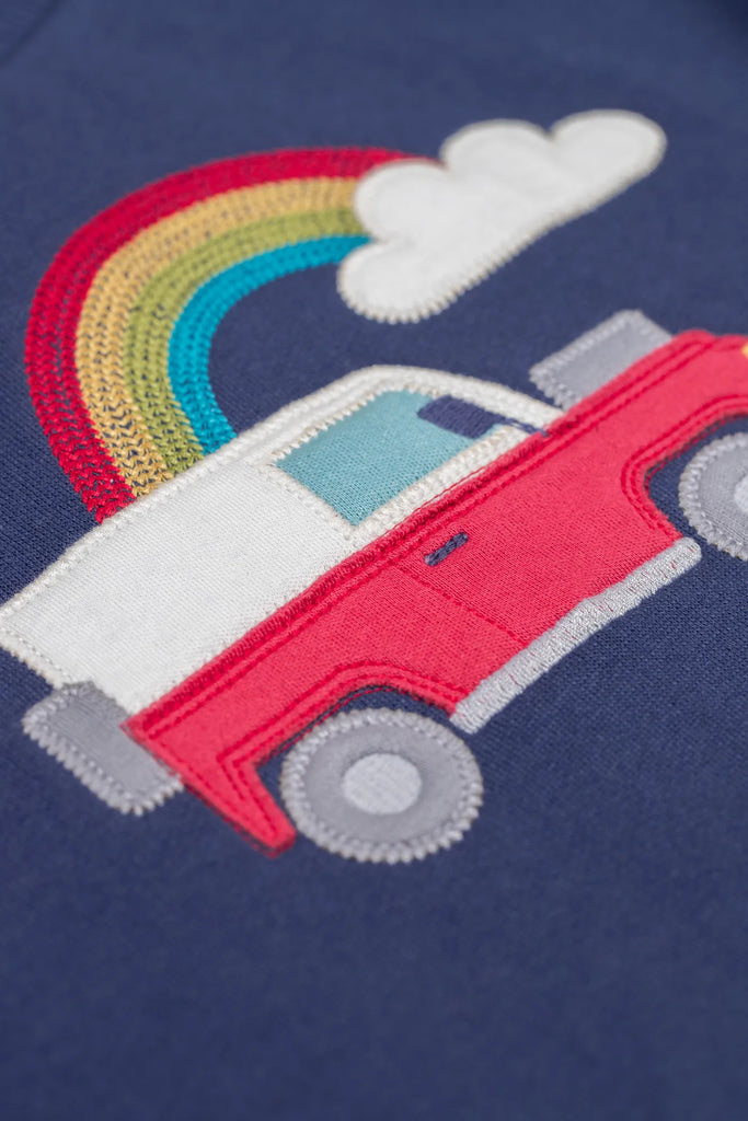 Frugi- Easy On Jumper Navy/Vehicle- Baby at the bank