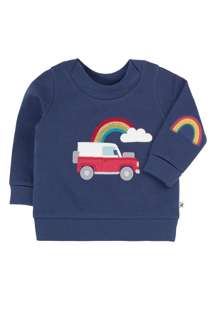 Frugi- Easy On Jumper Navy/Vehicle- Baby at the bank