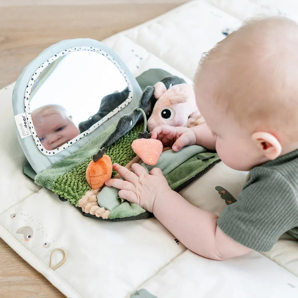 Done By Deer- Tummy Time Sensory Mirror Tiny Farm- Baby at the bank