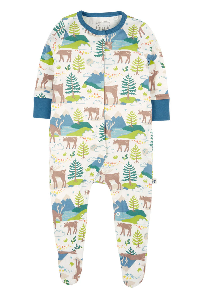 Frugi- Lovely Babygrow Caribou Fields- baby at the bank