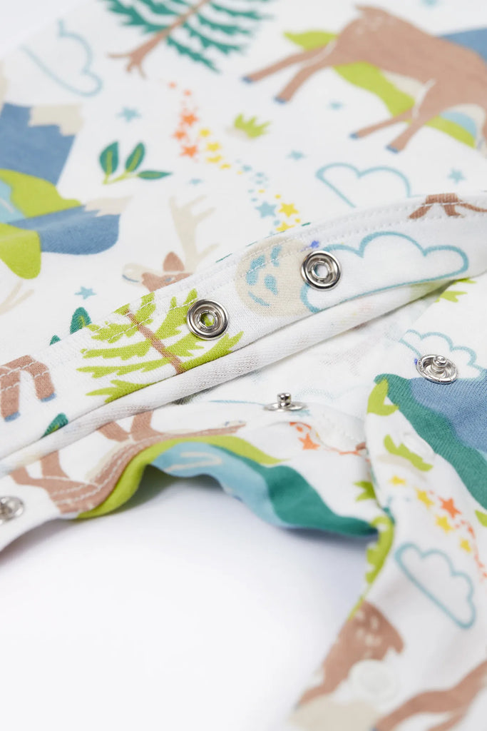 Frugi- Lovely Babygrow Caribou Fields- baby at the bank
