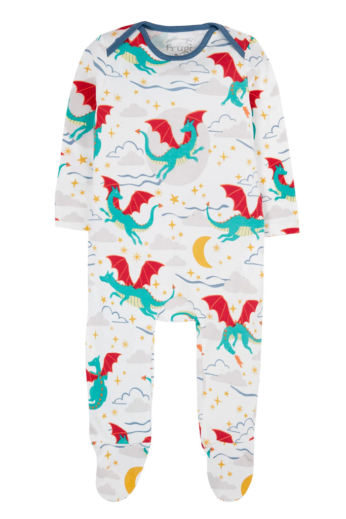Frugi- Easy Dressing Printed Babygrow Dragon Skies- Baby at the bank