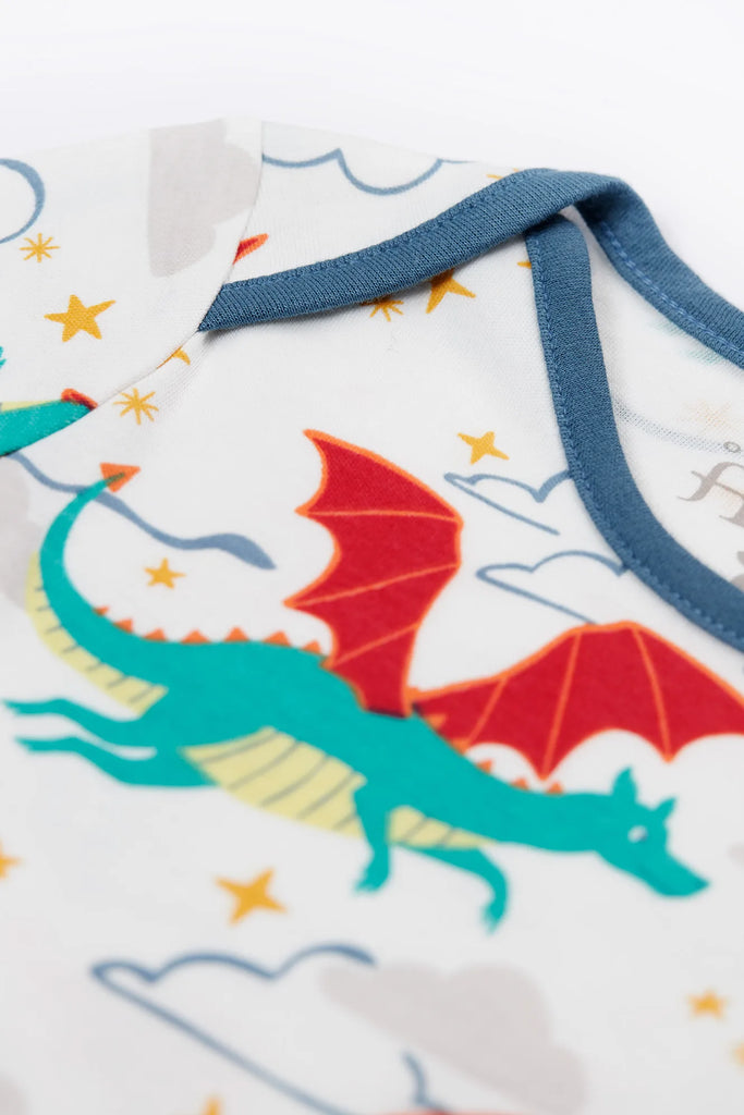 Frugi- Easy Dressing Printed Babygrow Dragon Skies- Baby at the bank
