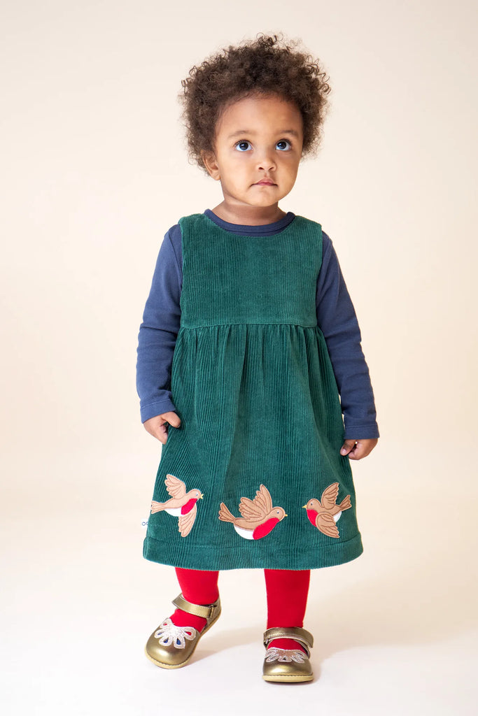 Frugi- Rosalie Reversible Dress Holly Green/Rainbow Check- Baby at the bank