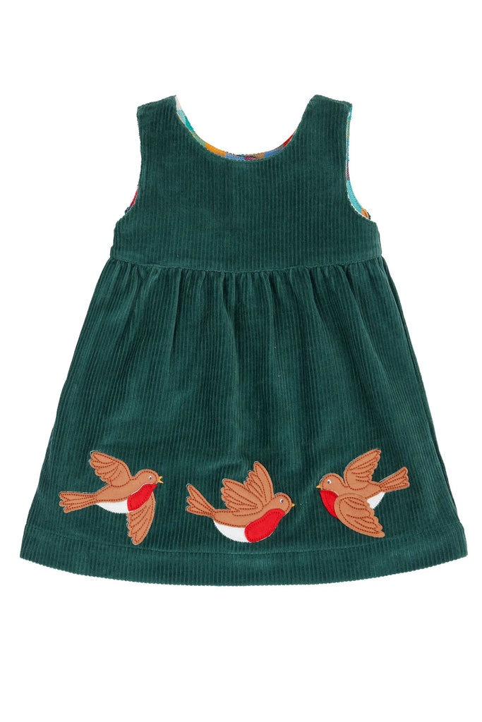Frugi- Rosalie Reversible Dress Holly Green/Rainbow Check- Baby at the bank