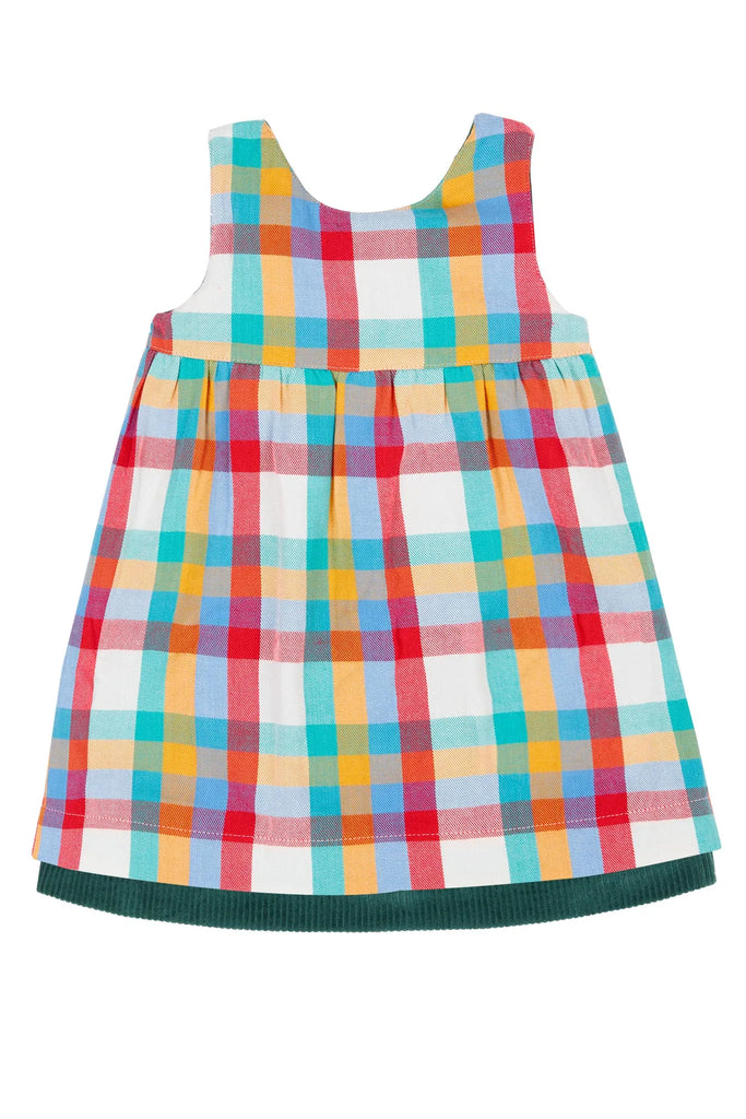 Frugi- Rosalie Reversible Dress Holly Green/Rainbow Check- Baby at the bank