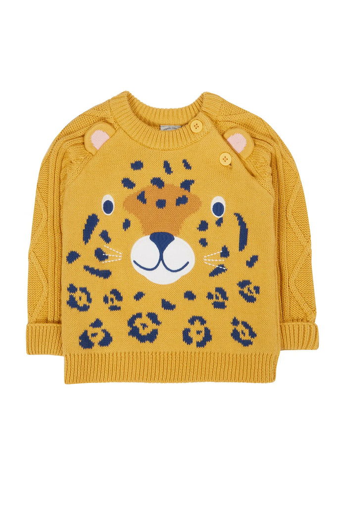 Frugi- Caleb Character Knit Jumper Primrose/Leopard- Baby at the bank
