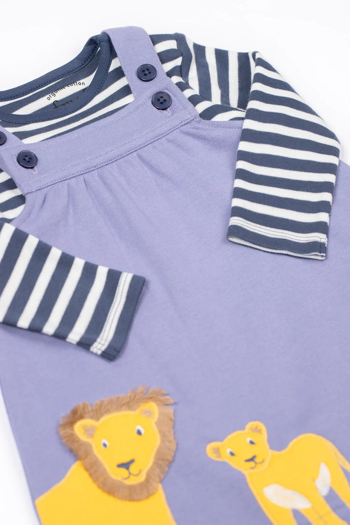 Frugi- Pippa Pinafore Outfit Navy Stripe/Lion- Baby at the bank