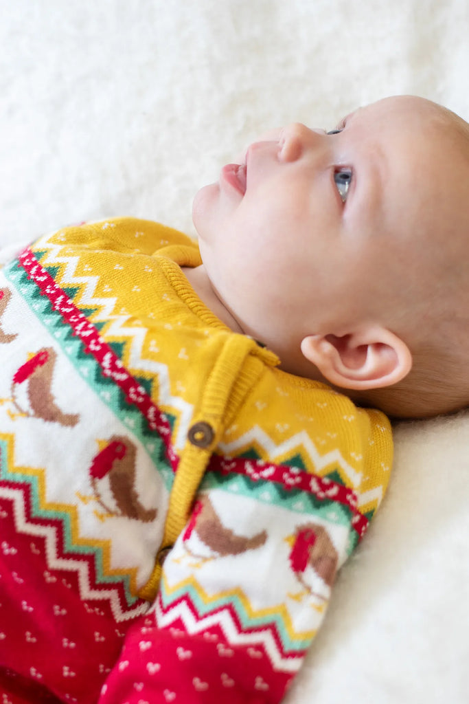 Frugi- Lumi Knitted Romper Festive Fair Isle- Baby at the bank