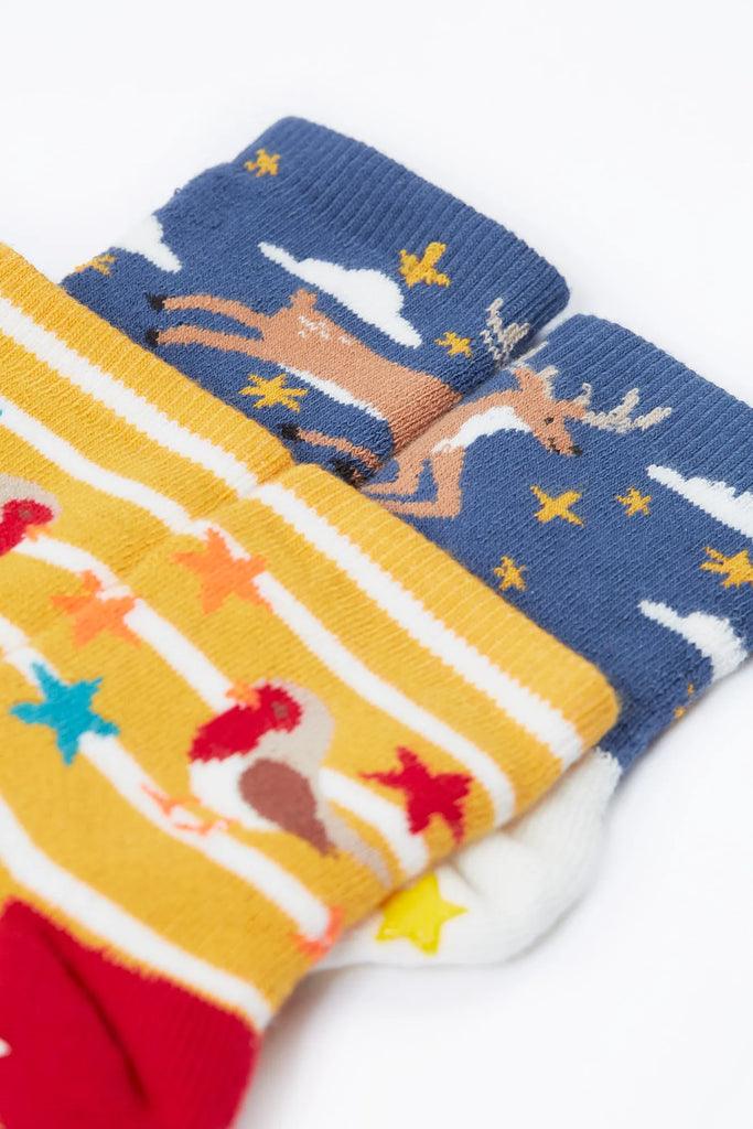 Frugi- Grippy Socks 2Pk Festive Pals Multipack- Baby at the bank